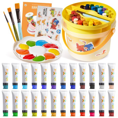 Jar Melo Washable Paint Set for Kids 4-12 | Layered & Organized Gouache Paint Kit | Multi-Function Bucket with 3 Paint Brushes | Ideal Arts Painting Gift for Boys & Girls Art Supplies