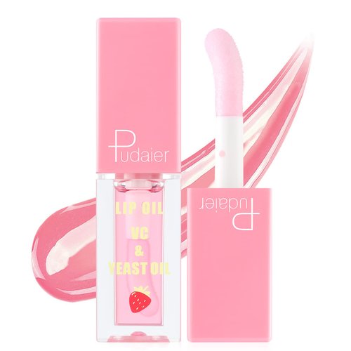 Marine Forest Pudaier Hydrating Fruit Extract Oil Tinted for Dry Lip and Lip Care, Shiny and Moisturizing Transparent Lip Gloss (Strawberry)