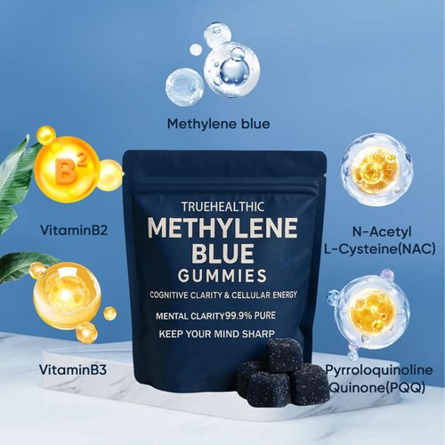 TRUEHEALTHIC Methylene Blue Gummies, 5mg of USP-Grade Methylene Blue Per Gummy for Sustained Energy, Mental Clarity, Lifted Mood, Sharper Focus, 99.9% Pure, 30 Gummies Per Bag (1)