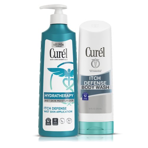 Curel Hydra Therapy Itch Defense Moisturizer and Body Wash Set,Wet Skin Lotion,+Curél Itch Defense Calming Daily Cleanser,Body Wash, Soap-free Formula,for Dry,Itchy Skin,12 fl oz&10 fl oz,2Piece set