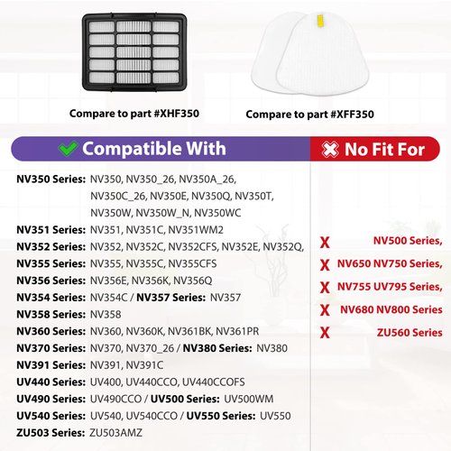 Hechuang 2 + 4 Pack Vacuum Filters Replacement Compatible for Shark Navigator Lift-Away NV350, NV351, NV352, NV355, NV356E, NV357, NV360, NV370, NV391, UV440, UV490, UV540,Replacement XFF350 XHF350