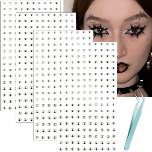 Face Gems Fake Piercings, Fake Lip Ring Fake Nose Ring Fake Eyebrow Piercing Fake Lip Piercing Self-Adhesive Face Sticker Fake Piercing Balls Silver Cool Punk Y2k Makeup For Women Men