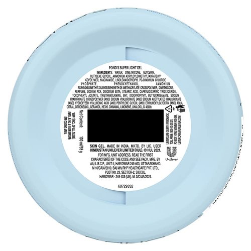 ponds Super Light Gel Oil Free Face Moisturizer 100 ml, With Hyaluronic Acid & Vitamin E for Fresh Glowing Skin & 24 hr Hydration - Daily Use