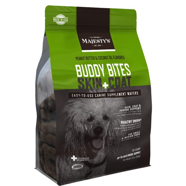 Majesty's Buddy Bites Skin and Coat Wafers for Small / Medium Dogs - Superior Skin, Coat, and Immune Support Supplement - Peanut Butter and Coconut Oil Flavored - 1 Pack (28 Count)