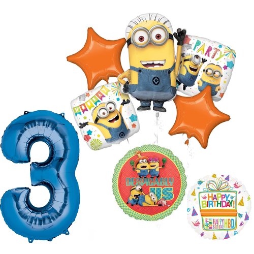 Anagram Descpicable Me Minions 3rd Birthday Party Supplies 8 pc Balloon Bouquet Decorations