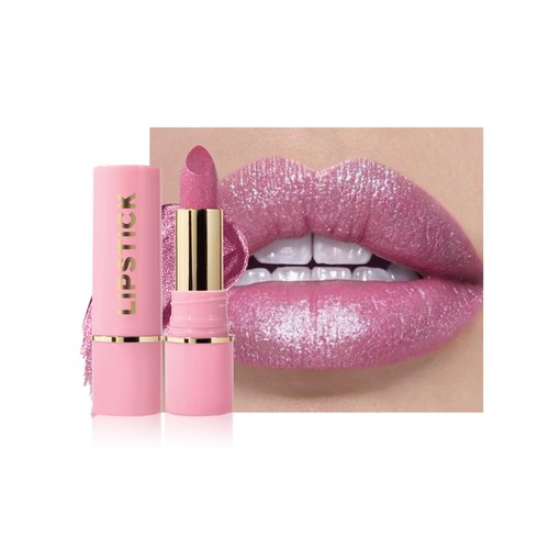 Diamond Glitter Matte Lipstick,Pink Metallic Shimmer Lip Gloss Lip Tint Stain,Longlasting Waterproof Non-Stick Lip Color Full Coverage Sparkling Lipgloss,Valentine's Day Lip Makeup Gift for Women-02