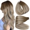 Full Shine 20 Inch Tape in Real Human Hair Balayage Color 3 Fading to 8 Highlighted 22 Medium Blonde Tape Hair Extensions Seamless Invisible 50 Grams Skin Weft Glue in Hair Extensions 20Pcs