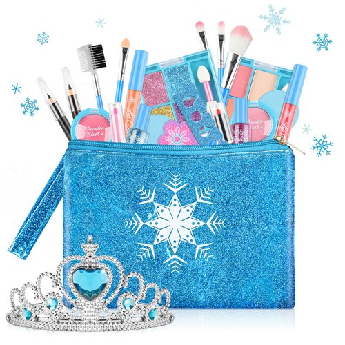 DAUXONE Kids Makeup Kit for Girl - 24 Pcs Real&Washable Kids Makeup Set, Safe & Non-Toxic Pretend Play Set Girls Gift Toys
