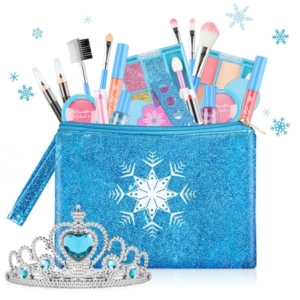 DAUXONE Kids Makeup Kit for Girl - 24 Pcs Real&Washable Kids Makeup Set, Safe & Non-Toxic Pretend Play Set Girls Gift Toys