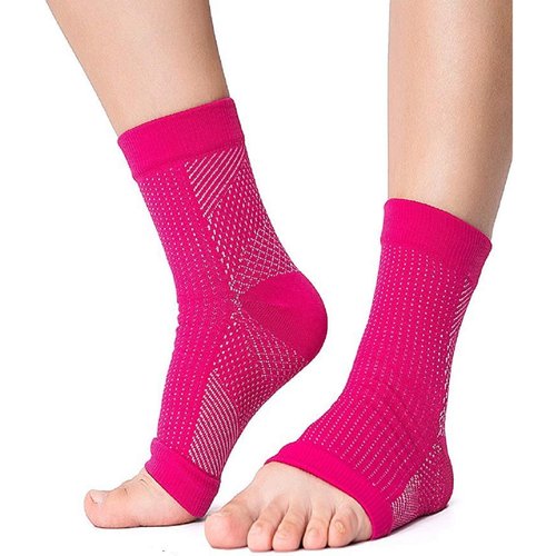 Ankle Sleeve Plantar Fasciitis Compression for Men Women Heel Arch Support (A.) Pink - 1 Pair (FA Ankle Sleeve), Small/Medium)