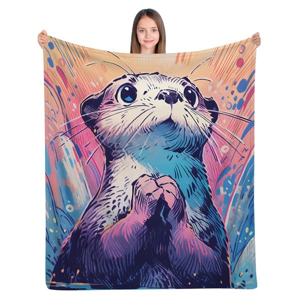 ALIFAFA Otter Blanket, Cute Curious Other Throw Blankets, Otter Gift for Kids Girls, Kawaii Otter Vintage Style Blanket, Kawaii Animal Soft Cozy Plush Blanket for Kids Baby,50"x40"