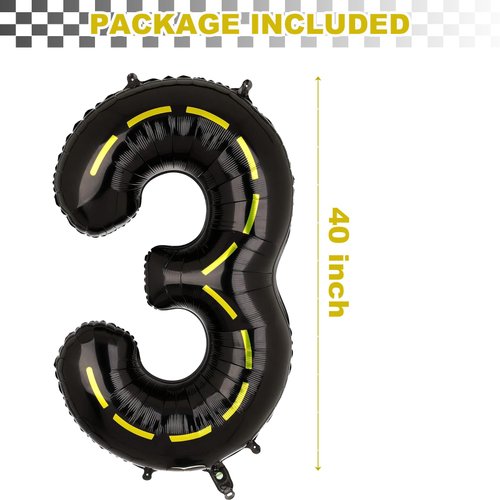 Construction Themed 3rd Birthday Party Balloon,40 Inch Big Mylar Foil Construction Number Balloon 3 Black for kids Birthday Party Decoration，Construction Themed Party Decorations Supplies