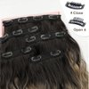 ALXNAN Clip in Hair Extensions, 16" Black to Brown and Light Blonde ombre Thick Long Mermaid Waves Hair Extensions Invisible Lace Weft Soft Hairpieces For Women