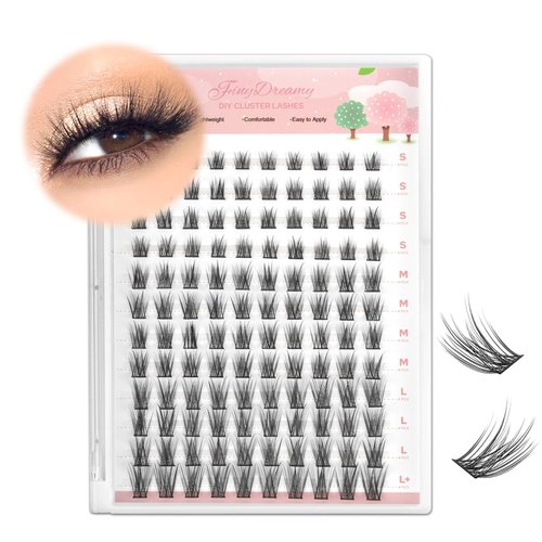 FinyDreamy Lash Clusters Individual Lashes Extensions Wispy Cluster Lashes 8-16mm Mix Lengths C Curl 0.07mm Thickness Eyelash Clusters Home Use False Eyelashes Apply Under Your Lashes