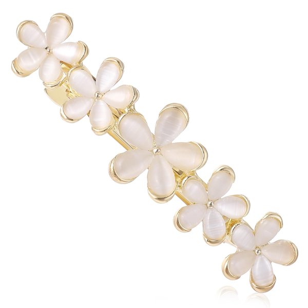 2.64inch Flower Opal Hair Clips, Vintage Hair Barrettes, Vintage Rhinestone Opal Hair Barrettes, Gold Sparkly Wedding Barrettes Fancy Hair Pin, French Crystal Flower Hairpin for Women Girl-Gold