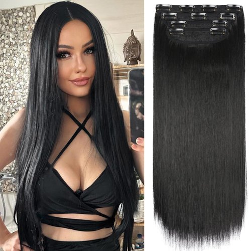 Hair Extensions Straight 4Pcs Clip in Hair Extensions Soft Hair Extensions Black Hair Extensions ...