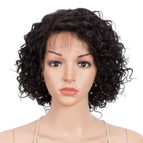 Style Icon 10" Human Hair Afro Wigs Short Curly Wigs for Black Women Lace Front Side Part Black Wigs (10 Inch, 1B)