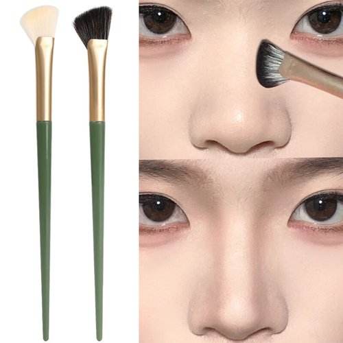 TEONEI Half Fan-shape Nose Shadow Brush,Angled Contour Makeup Brush,Professional Highlighter Blush Make Up Tools,2PCS