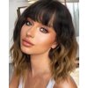 JOLNVCA Short Wavy Bob Wig with Bangs Black Ombre Brown Wigs Women Girls Shoulder Length Bob Curly Wigs Heat Resistant Synthetic Wig Daily Party Cosplay Wig