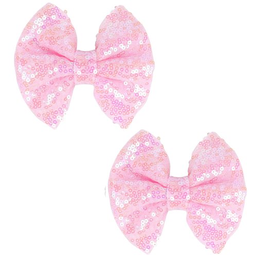 Love Fairy Glitter Bow Hairpin - A sparkling sequin bow tie hair clip, 5 inches, perfect for girls, teens, and women (Pink)