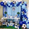 Soccer Balloon Arch Kit, Football Balloon Arch Kit with 4D Football Foil Balloons Royal Blue White Metallic Silver Latex Balloons for Baby Shower Birthday Soccer Football Party Decorations