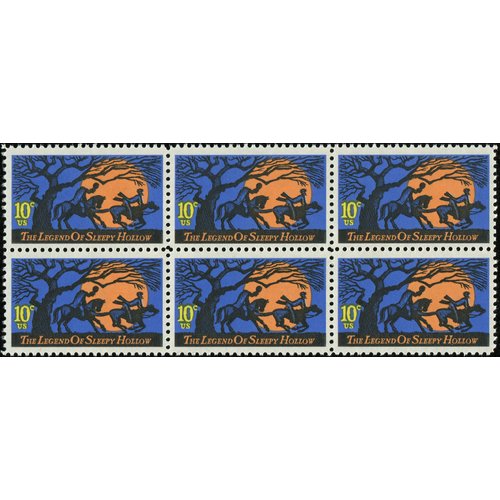 LEGEND OF SLEEPY HOLLOW ~ ICHABOD CRANE ~ WASHINGTON IRVING #1548 Block of 6 x 10¢ US Postage Stamps