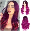 Long Curly Purple Ombre Wig for Women Rainbow Wigs Colorful Wigs Middle Part Wig for Halloween Costume Wig