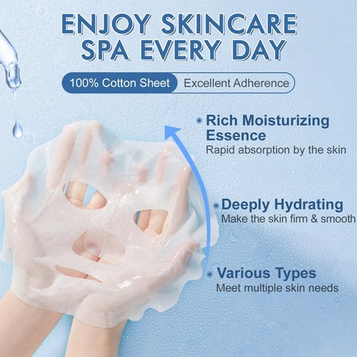 KONEUK 14 Pack Sheet Face Masks Skincare for All Skin Types, Hydrating Face Masks Suitable for Sensitive Skin, Bulk Facial Mask Set for Women Skin Care, Face Mask Gifts Set for Face Spa