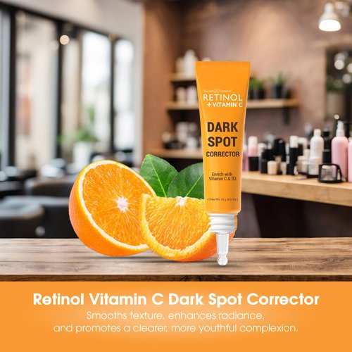 Retinol + Vitamin C Dark Spot Corrector Serum - Spotless Radiance, Evens Skin Tone, Targets Sun Damage & Dark Spots, Enhances Luminosity with Vitamin B3 Niacinamide & Retinol - 0.5 Oz