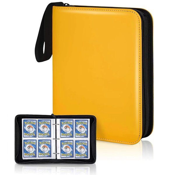 AIKESIWAY Trading Card Binder 4 Pocket,400 Pockets Card Binder for Pokemon Cards with Zipper,50 Sleeves Card Holder Compatible with Standard Card,Sport Card-Gift for Boy and Girl (4-Pockets, Yellow)