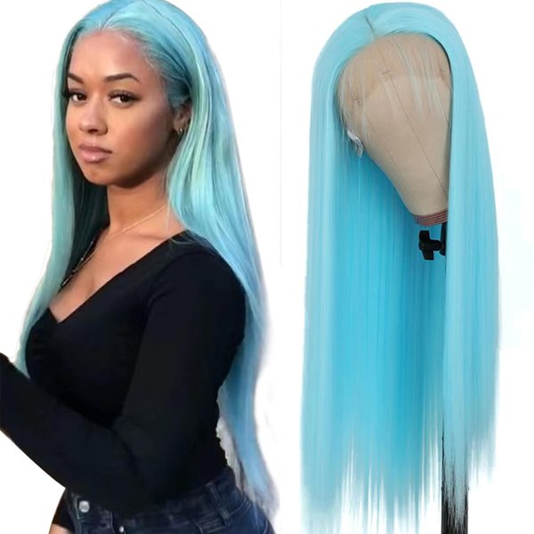 Lezaxiu Blue Lace Front Wigs Pre Plucked Wear and Go Wig Glueless Long Straight Hair Wigs Light Blue Wigs Heat Resistant Synthetic Lace Front Wigs for Black Women