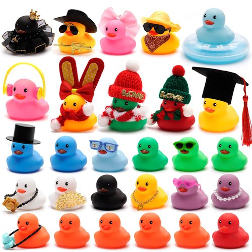 Christmas Novelty Gifts, Colorful Rubber Ducks in Bulk, Funny Bath Toys for Party Birthday Favors, 28 Rubber Ducks with 28 Different Accessories, Mini Jeep Ducks for Ducking, for Baby Shower Cruise