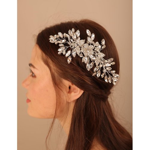 Teyglen Flower Crystal Bride Wedding Hair Comb Floral Hair Accessories with Rhinestone Bridal Purple Rhinestone Hair Piece Sparkly Crystal Headpiece for Women Bride Flower Girls (Dark Purple)