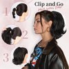 MONIXI Ponytail Extension, 10" Short Wavy Natural Curly Hair Claw Clip Ponytail Invisible Extension Synthetic Drawstring Women's Hair (10 Inch, Natural Black)
