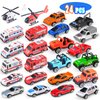 24 Pack Car Toys for Toddlers 1-3, Toy Cars Bulk Goodie Bags Stuffers Party Favors for Kids 3-5, Play Truck Car Toys Mini Fire Trucks Ambulance Police Helicopter Toy Christmas Stocking Stuffers
