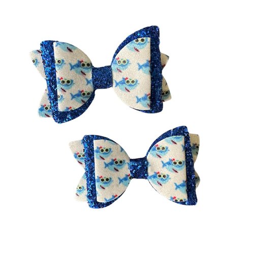 Shark Glitter Hair Bow Set/Birthday Bows/Cosplay Bows/Cartoon Inspried Hair Bows by Inspired Bows