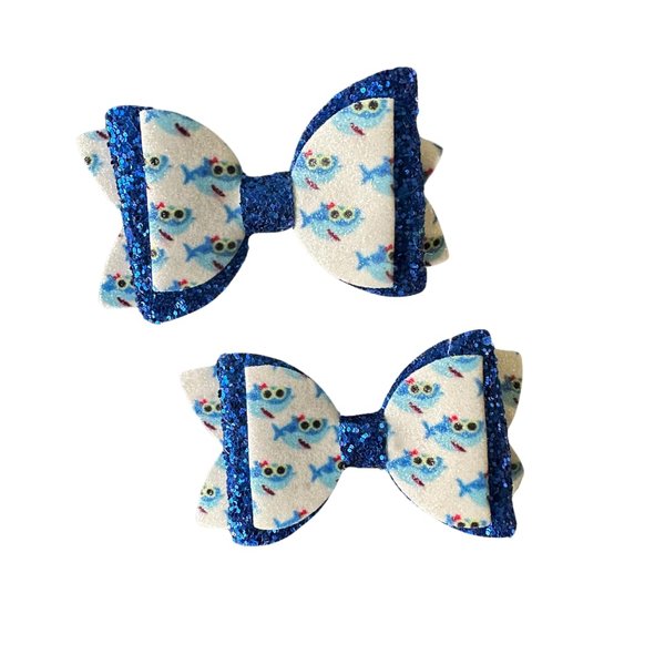 Shark Glitter Hair Bow Set/Birthday Bows/Cosplay Bows/Cartoon Inspried Hair Bows by Inspired Bows