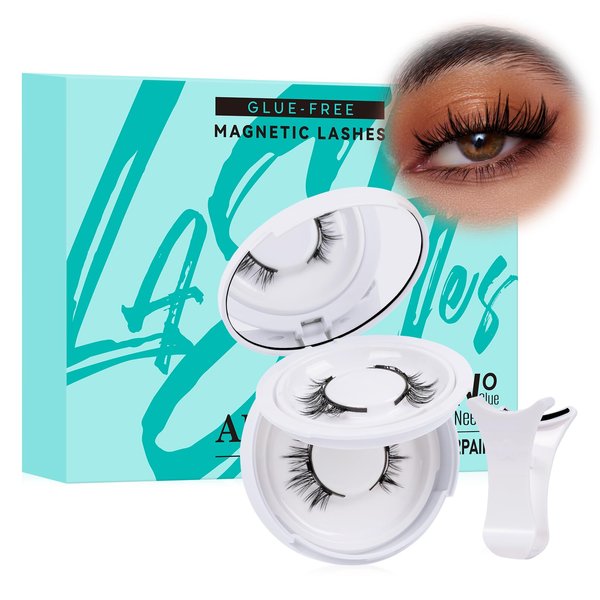 Magnetic Eyelashes with Lash Clusters Applicator Natural Magnetic False Lashes Kit Wispy Reusable Cluster Eyelash Extensions with Magnets No Lashes Glue or Liner Needed(2 Pairs-Natural)