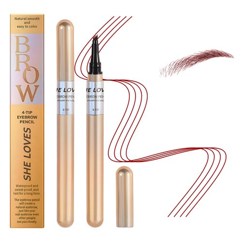 Magic Eyebrow Pencil, 2024 New 3D Microblading Waterproof Eyebrow Pencil, Natural Makeup Fine Stroke Magic Eyebrow Pencil with 4 Micro-Fork Tip for Women (Red Brown)