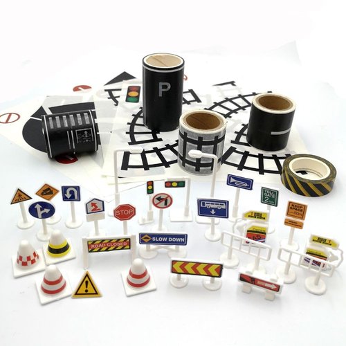 Road Tape for Toy Cars & Trains Black Tape 3 Rolls Road Tape 197 inch by 1.9 inch, Packing Traffic Signs Tape Stick to Floors and Walls, Quick Cleanup, for Kids Car Play Gift