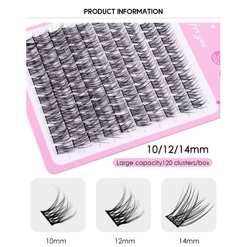 120 Pieces Eyelash Clusters - Wispy Lash Clusters, Individual Lashes, Mixed Lash Clusters, False Eyelash Extensions, DIY Lash Extension for Self Application, C Curl- 50D - 0.05D - 10-14mm, With Glue