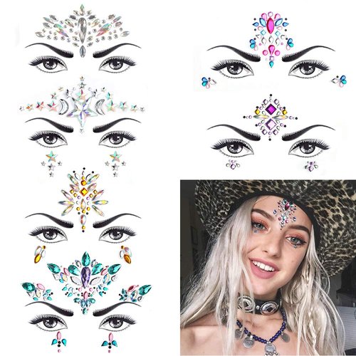 6 Sets Women Mermaid Face Gems Glitter,Rhinestone Rave Festival Face Jewels,Crystals Face Stickers, Eyes Face Body Temporary Tattoos (Day Dreamer)