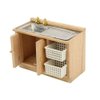 EatingBiting 1:12 Dollhouse Miniature Furniture Bathroom Kitchen Sink with Cabinet Basin Set Dolls House Light Oak Sink Unit w Towel Rail Miniature Wooden Kitchen Furniture