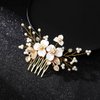 JONKY Flower Wedding Hair Comb Pearl Hair Pieces Gold Leaf Headpieces Bridal Crystal Hair Accessories for Women