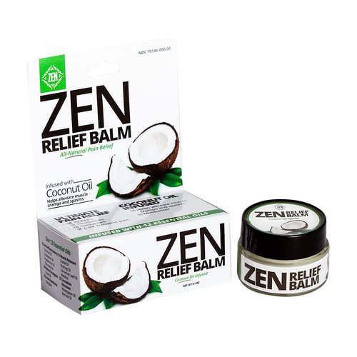 ZEN Relief Balm® with Coconut Oil & 11 Essential Oils- Relieves Muscle Pain, Spasms, Cramps, Headaches and Backache, Moisturizing, (0.7 oz)