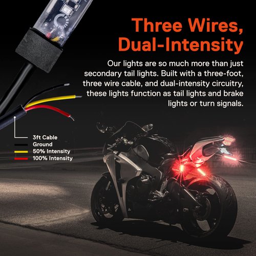 TRUE MODS 2pc 5" Red LED Motorcycle Turn Signal & Brake Tail Light Strip Kit [IP68 Waterproof] [Single Row] [50% Running Light] [100% Brake/Turn Signals] Flexible for Motorcycle Trailer ATV