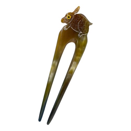 Handmade Buffalo Horn Hair Fork, Chopstick Hair Pins for Long Hair, Chignon, Accessories, Anti-Static Pocket Hair Stick, Gift For Women Mom Wife Daughter Girl, Mothers Day, Birthday (Rabbit)