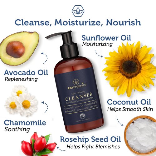 Era Organics USDA Organic Men's Face Wash - Nourishing and Hydrating Facial Cleanser and Organic Body Wash for Smoother Skin