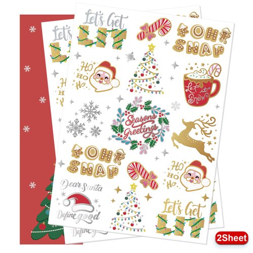 AOYOO Christmas Decorations Temporary Tattoos, 30 Glitter Styles Tattoos, Stocking Stuffer for Kids, Merry Christmas Party Favors, Xmas Tree and Lights, Santa, Christmas Eve Gift Christmas Accessories
