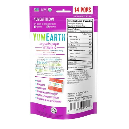 YumEarth Organic Vitamin C Lollipops, 14 Lollipops (Pack of 6), Gluten Free, Vegan (Packaging May Vary)